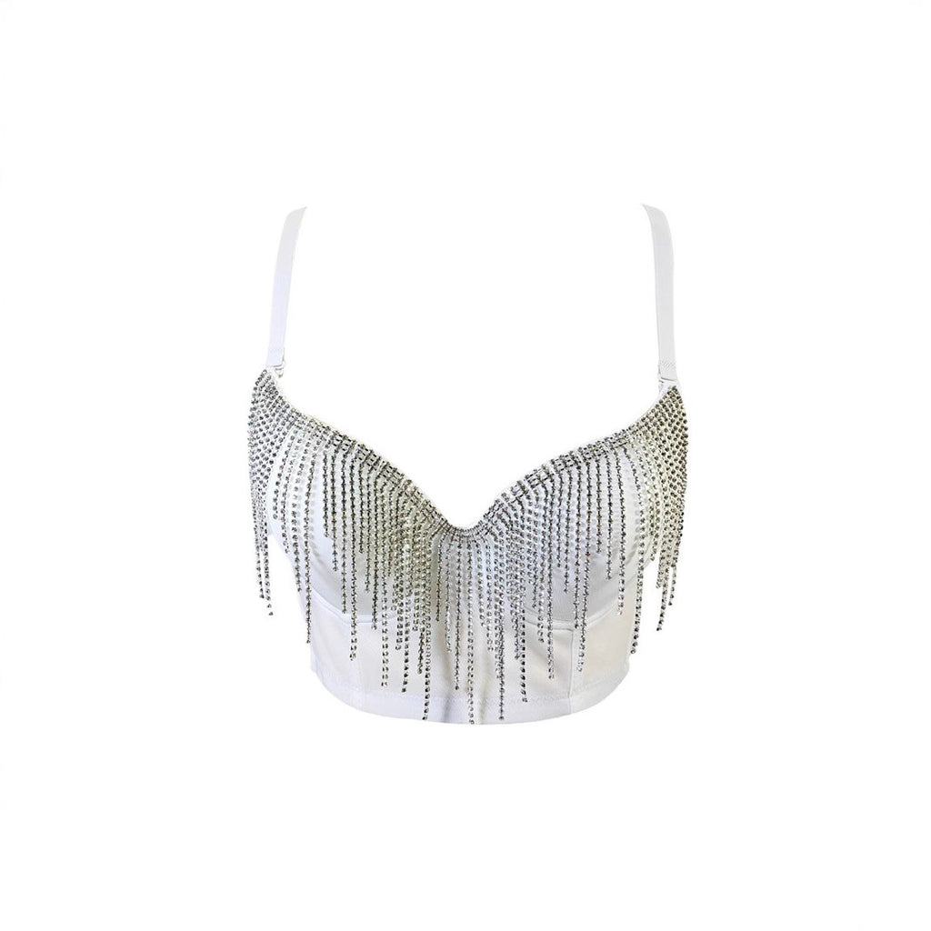 Top Strapless Strass Borlas Espalda Descubierta Sujetador Integrado Mujer