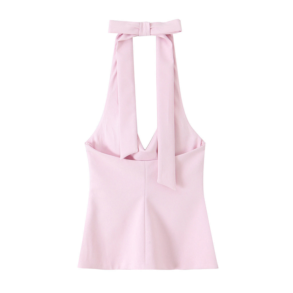 Retro pink checkered neck hanging tank top