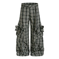Pantalón Largo Holgado Cuadros Lazo Bolsillos Grandes Algodón Talle Medio Mujer