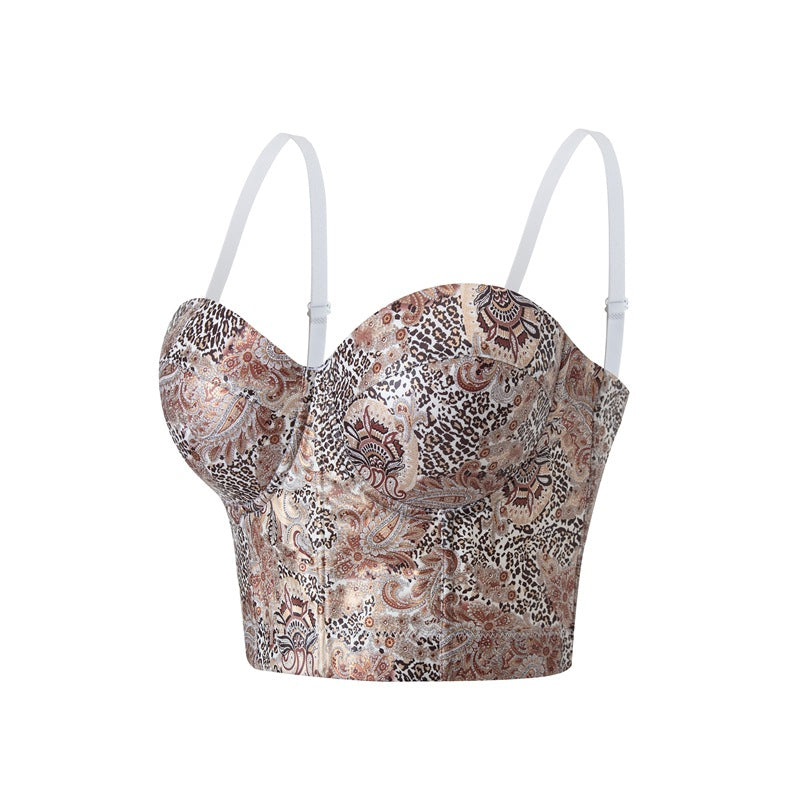 Fitted Boned Printed Short Top Vintage Vest