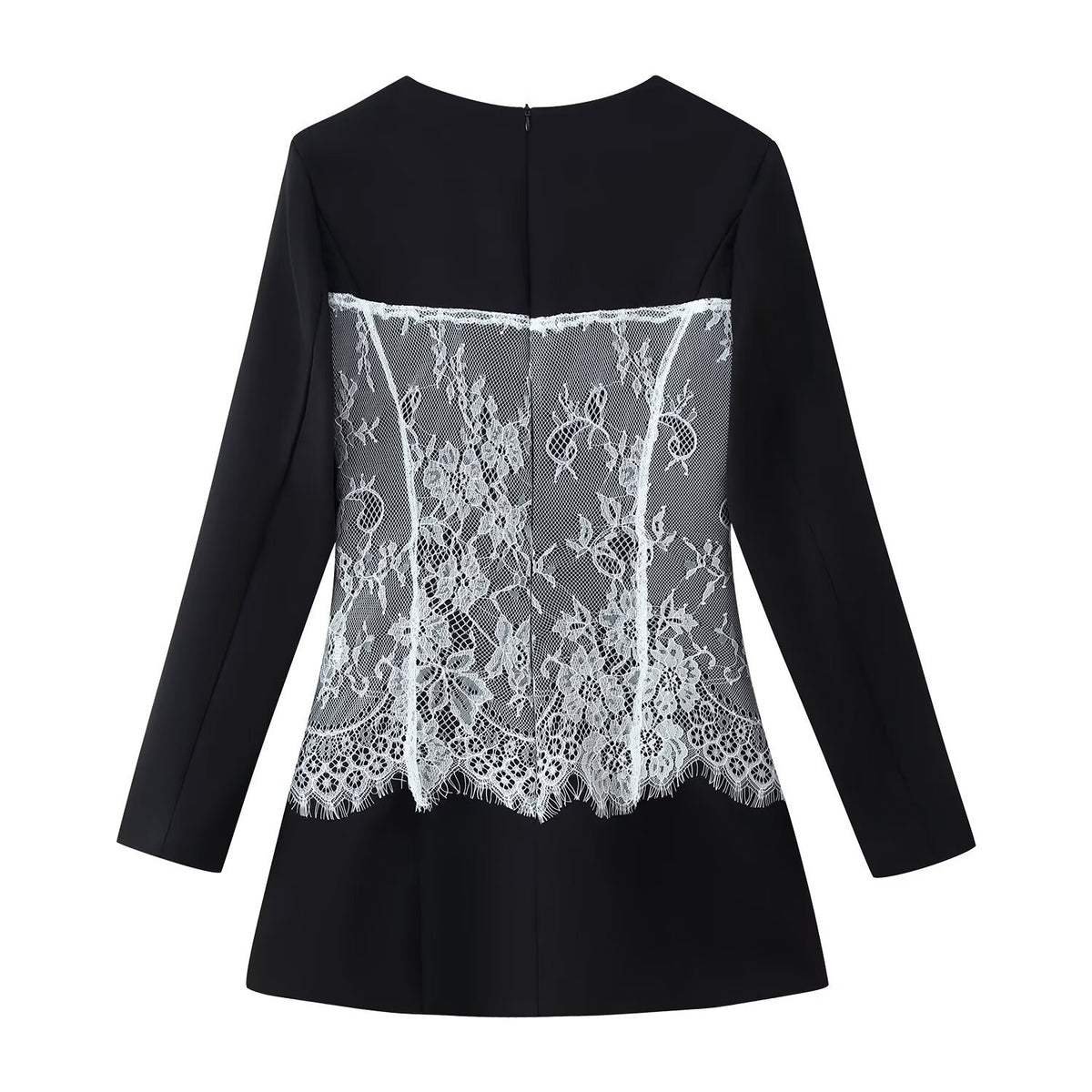 V-neck long sleeved patchwork contrasting lace dress