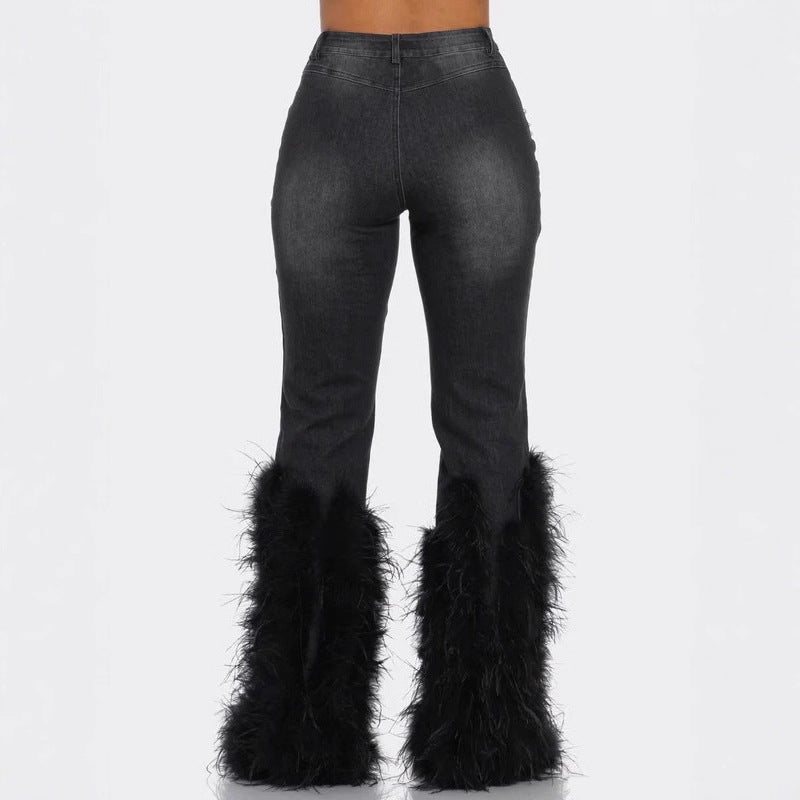 Vaquero Recto Talle Medio Abalorios Flecos Largos Streetwear Americano Mujer