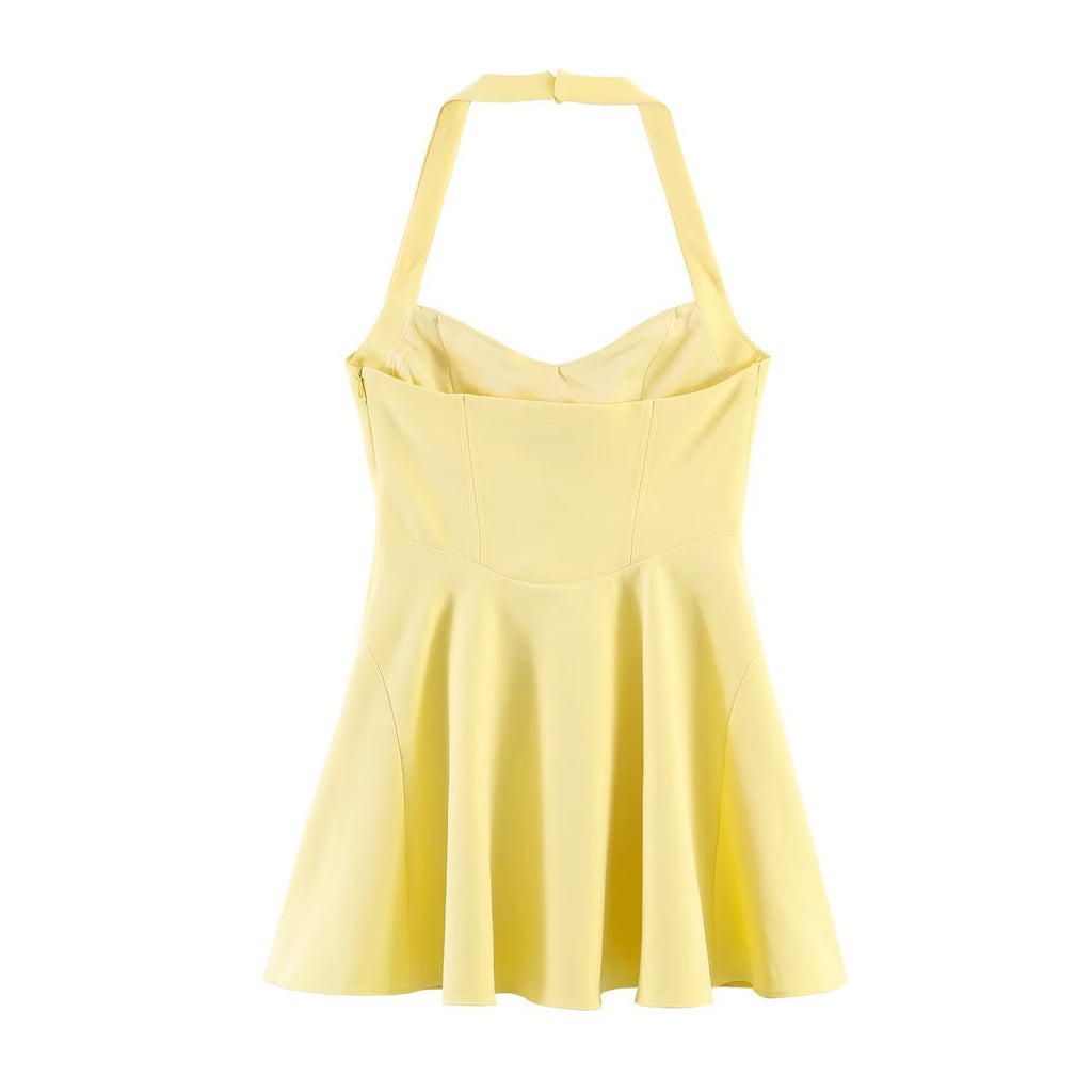 Spicy girl hanging neck wide hem dress for women's wear