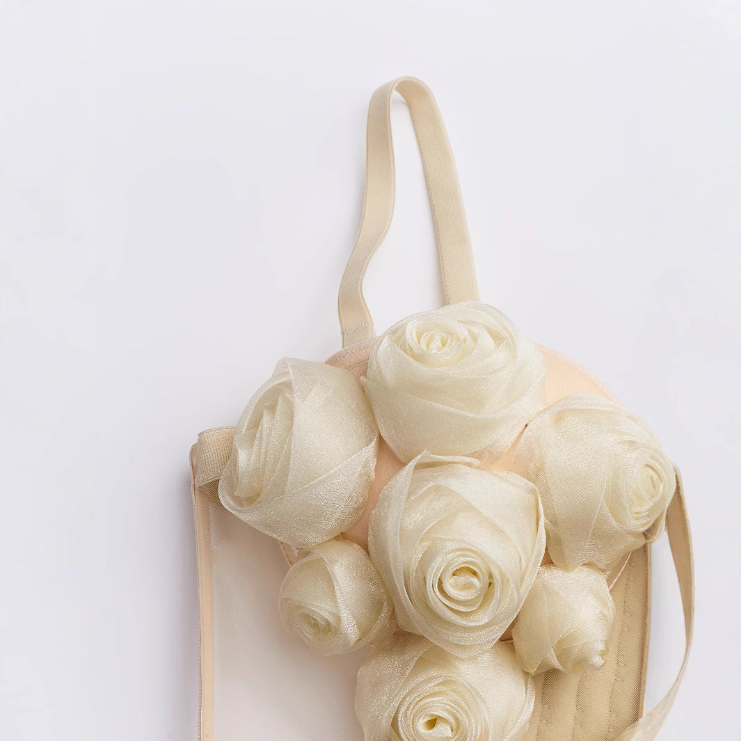 Top Bustier Malla Espalda Abierta Flor Rosa Sexy Mujer