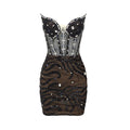 Mini Vestido Negro Sin Tirantes Cristales Sexy Lujoso Fiesta Noche Clubwear Mujer