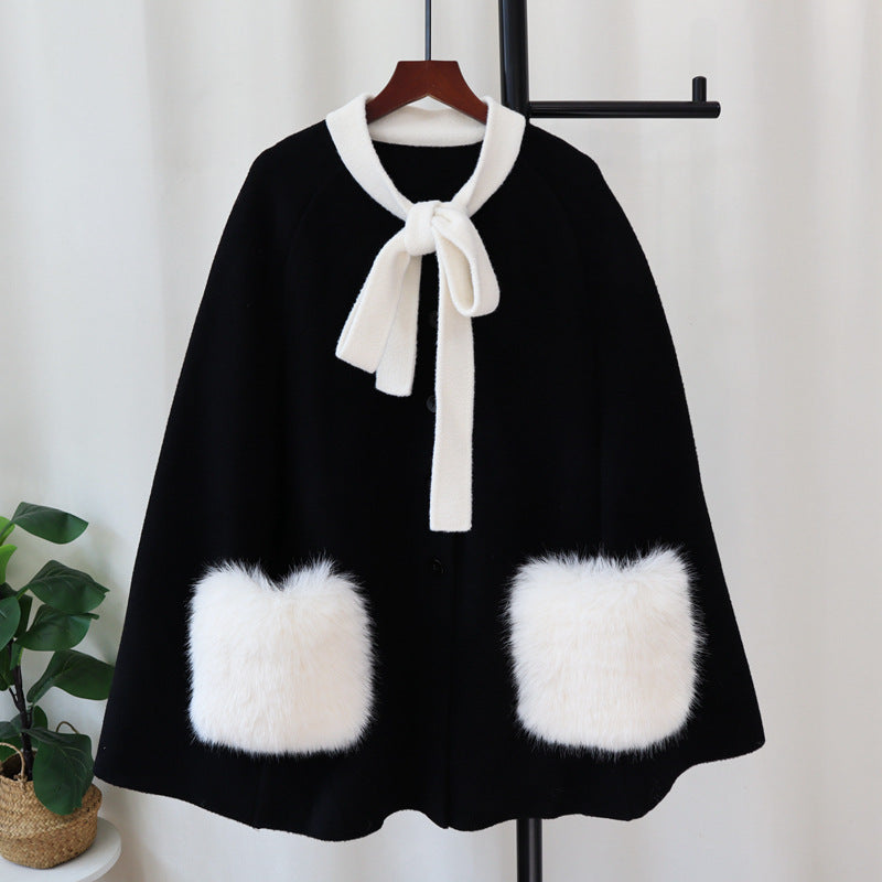 Bow tie sweater shawl for women