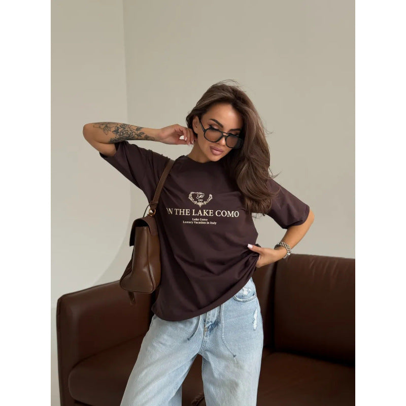 Letter printed short sleeved top for women