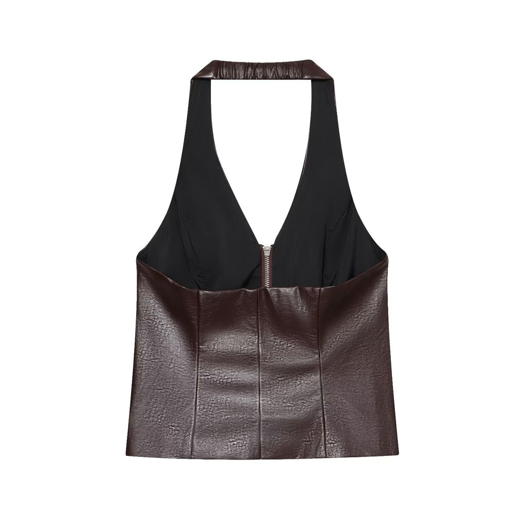 Slim fit neck hanging zipper top vest