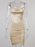 Vestido Mini Sin Mangas Espalda Descubierta Cadena Diamantes Cremallera Fiesta Mujer