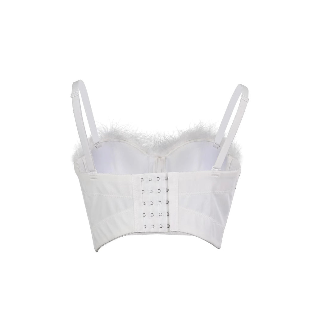 Lace-Up Back Fitted Camisole with Feather and Rhinestone Embellishments