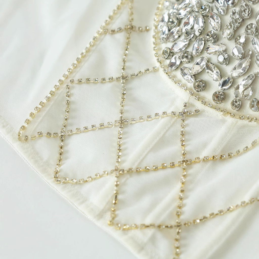 Strapless Bralette for Women with Rhinestone Pearl Diamond Pattern Heavy Workmanship