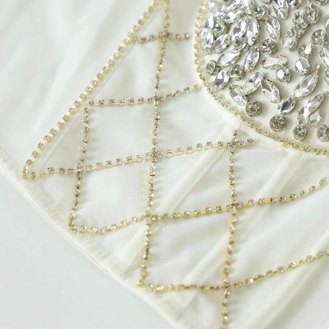 Strapless Bralette for Women with Rhinestone Pearl Diamond Pattern Heavy Workmanship