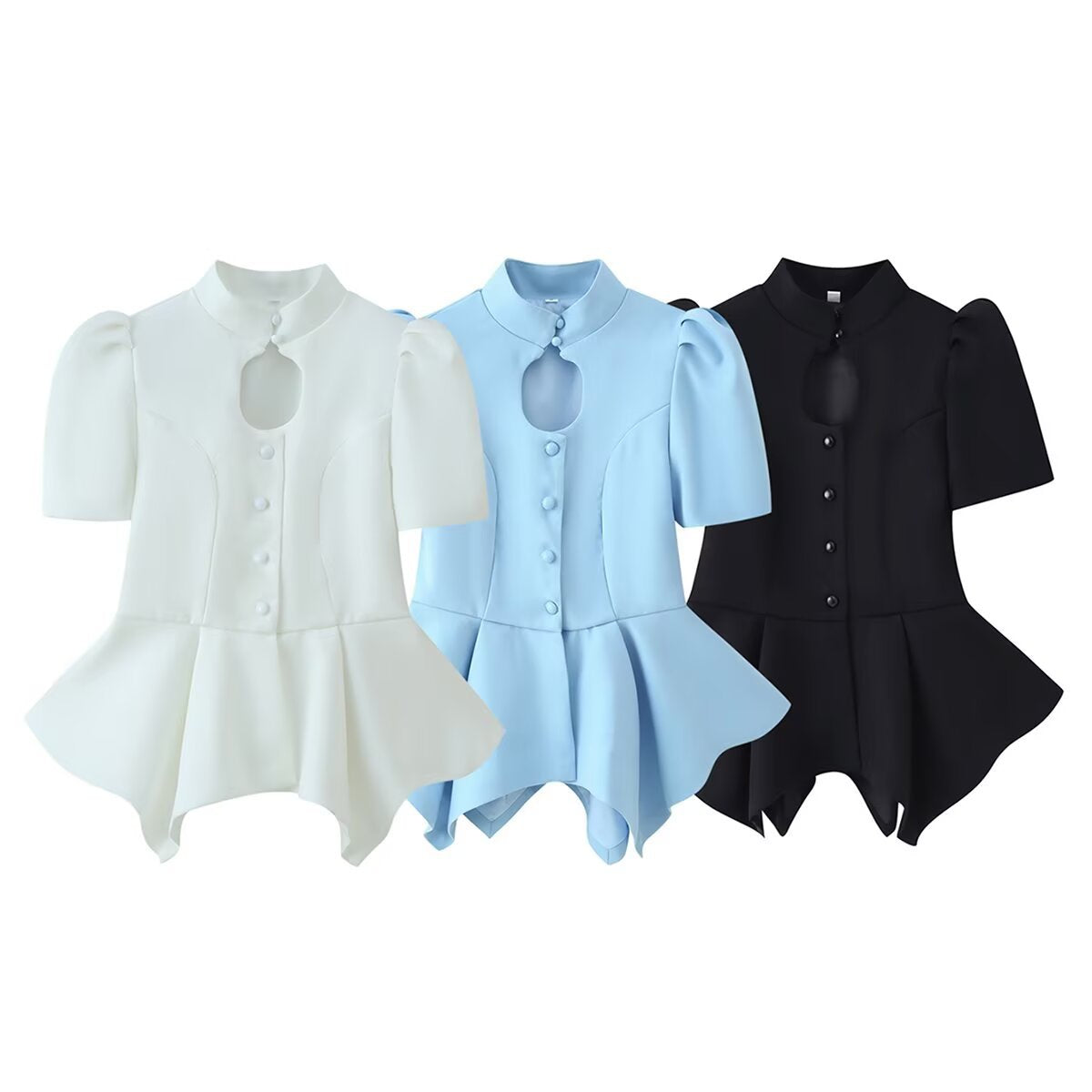 Blusa Elegante con Botones y Bajo Peplum