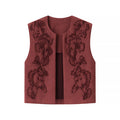 Fashion Embroidered Suede Texture Round Neck Vest Top for Women