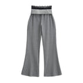 Pantalón Recto Largo Cintura Ancha Encaje Empalme Casual Gris Mujer