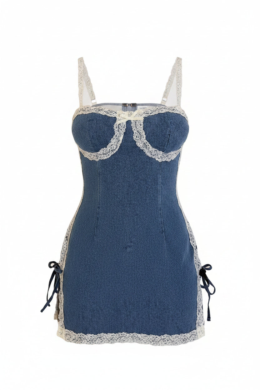 Vestido Corto de Mezclilla con Encaje