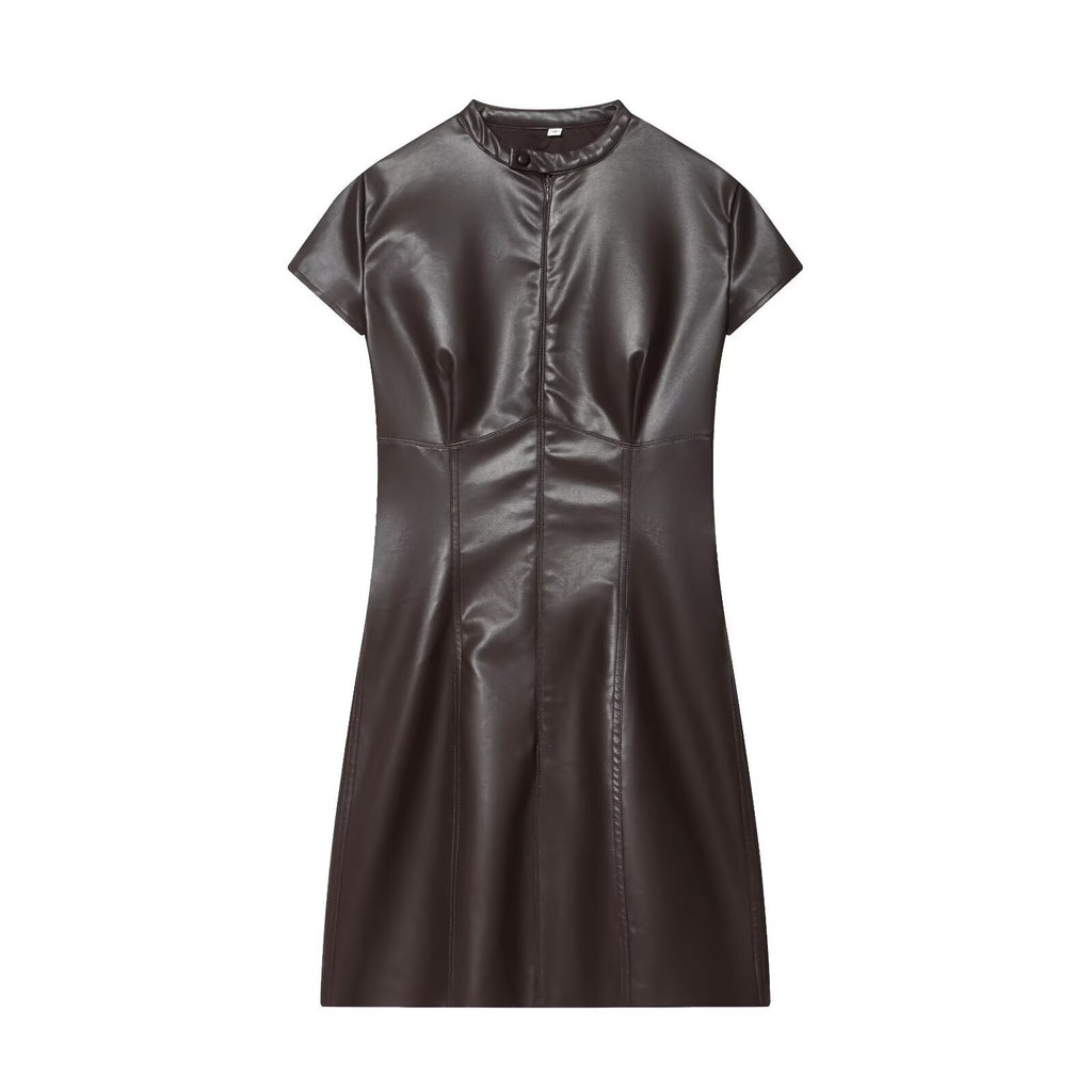 Vestido Mini Polipiel Street Fashion Manga Corta Silueta A-Line Mujer
