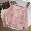 Design Sense 3D Bow Round Neck Single Breasted Knit Cardigan for Women