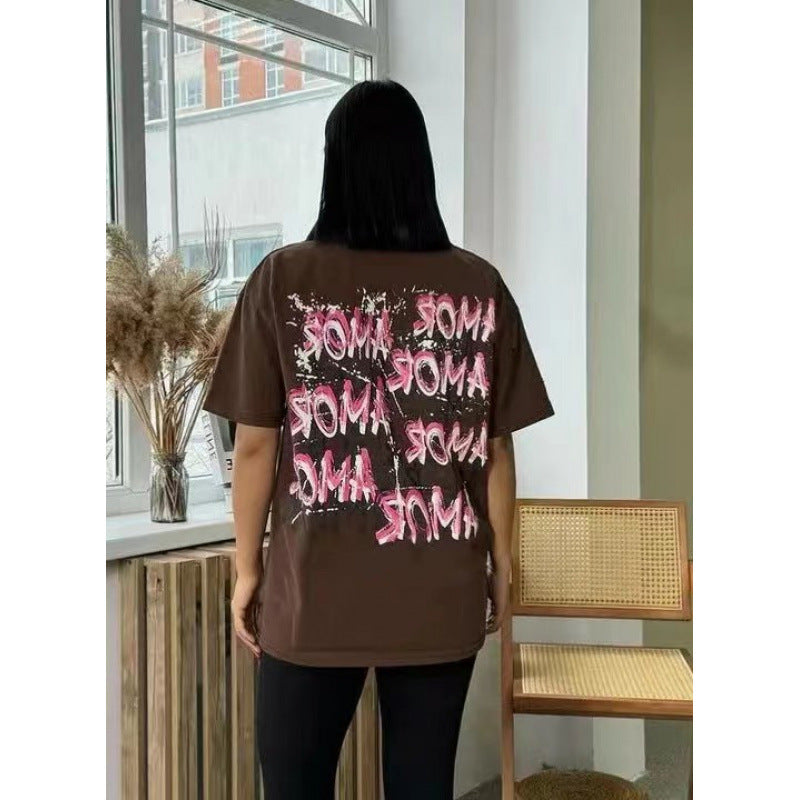 Camiseta Manga Corta Estampado Letras Holgada Unisex
