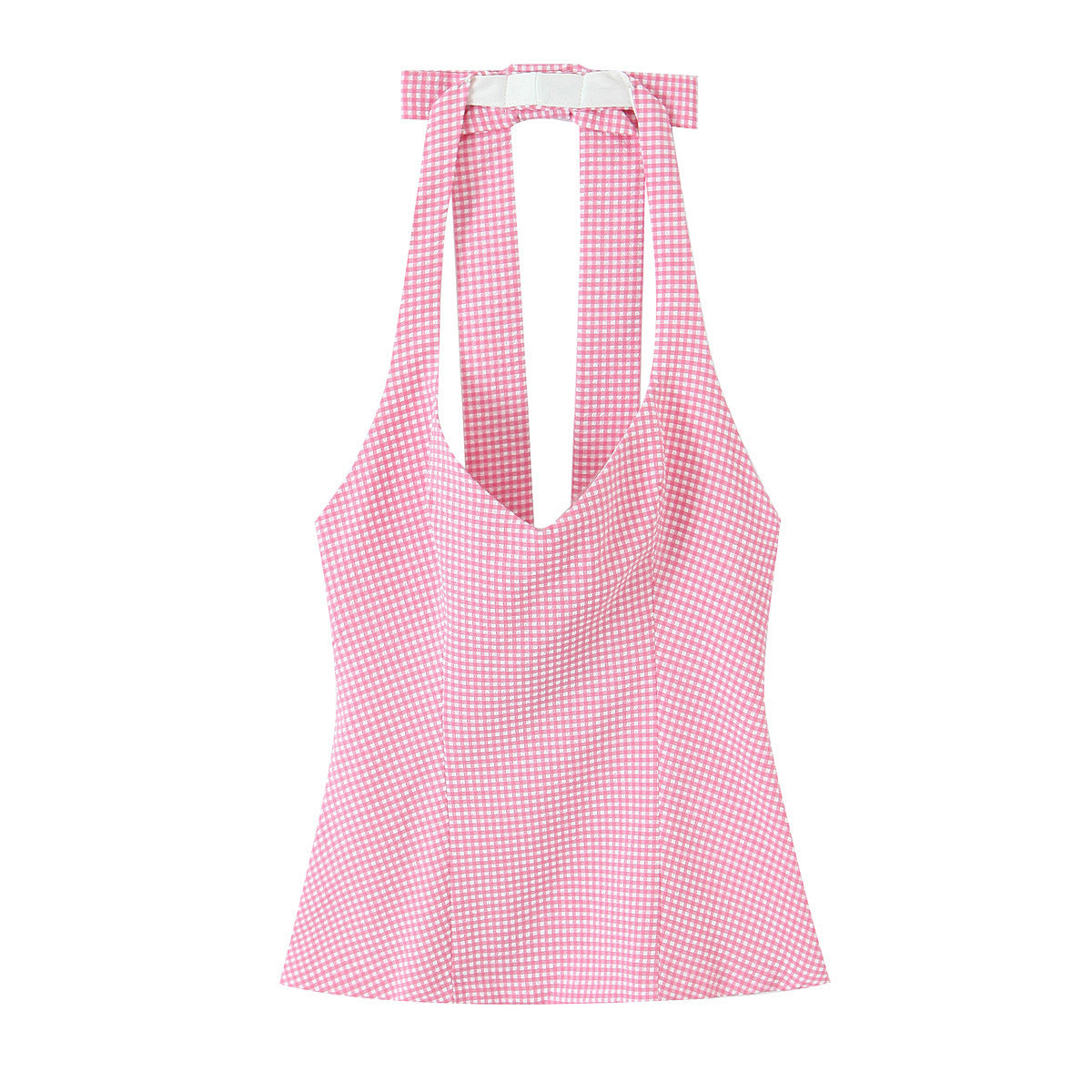 Retro pink checkered neck hanging tank top