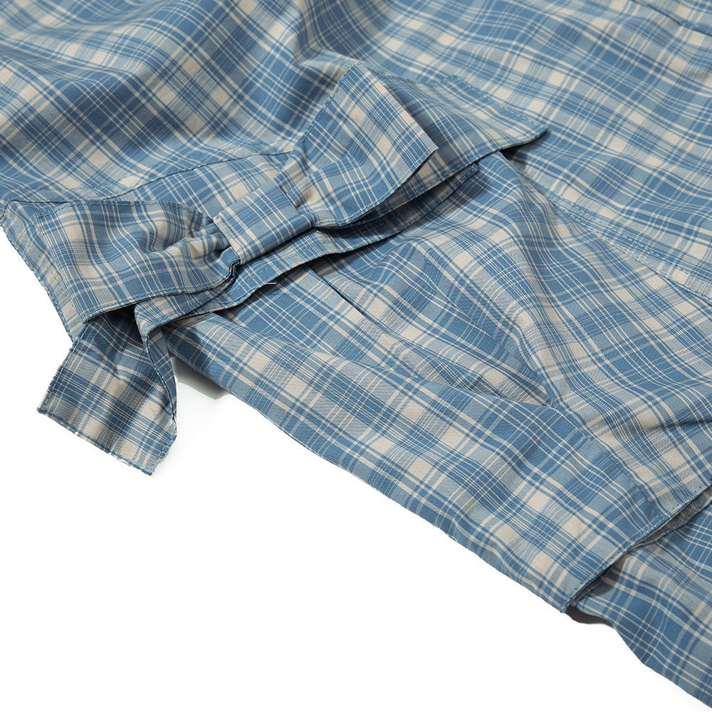 Pantalón Largo Holgado Cuadros Lazo Bolsillos Grandes Algodón Talle Medio Mujer