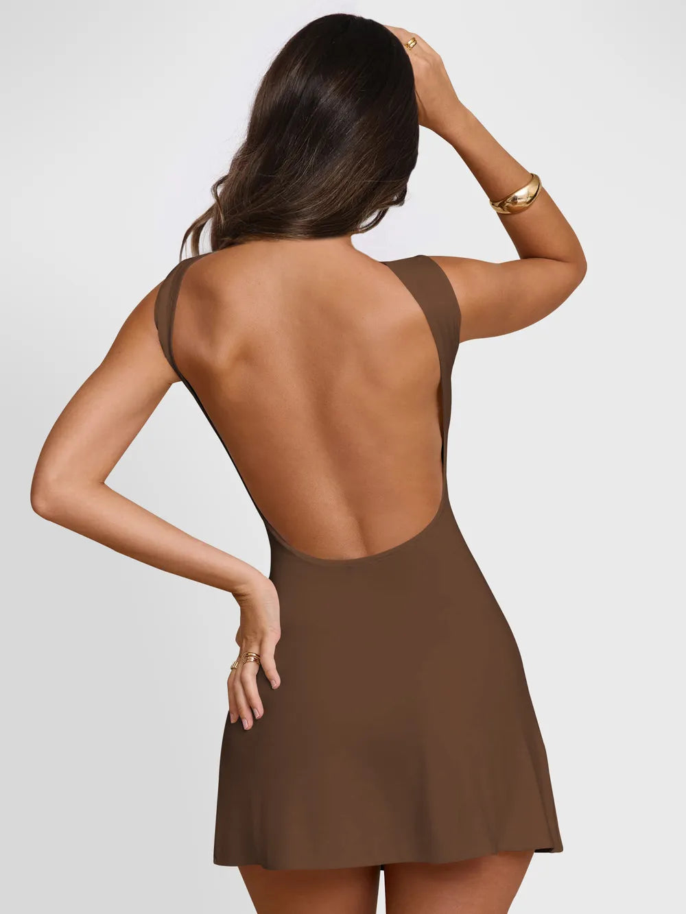 Vestido Mini Sin Espalda Tirantes Anchos Cintura Alta Slim Fit Mujer