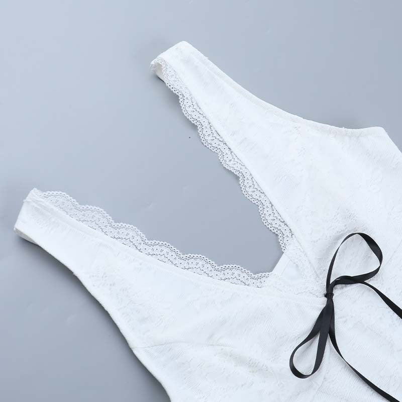 Top Encaje Cuello V Cinta Raso Sin Mangas Mujer