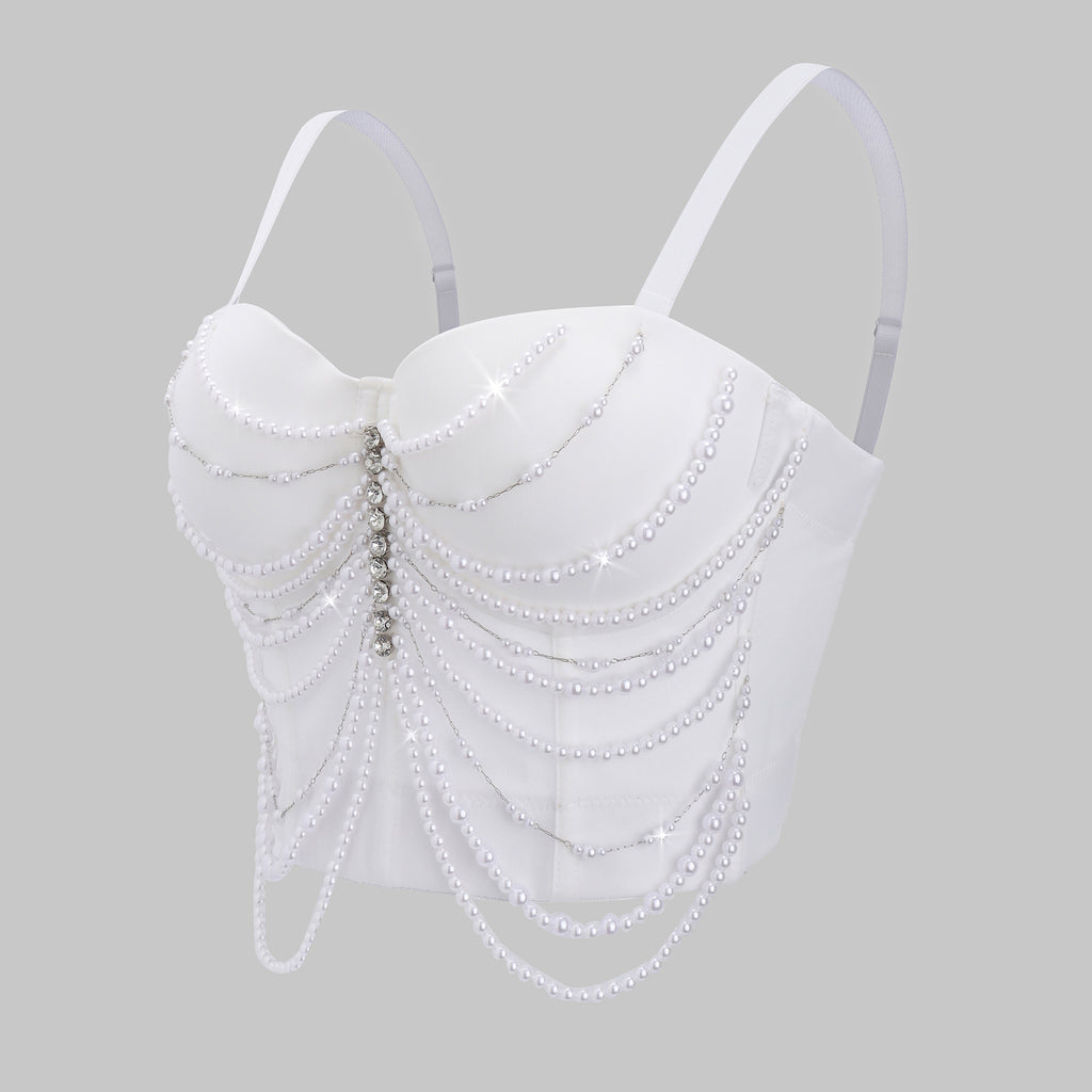 Small Strapless Wearable Rhinestone Chain Tassel Super Shiny Noble Women