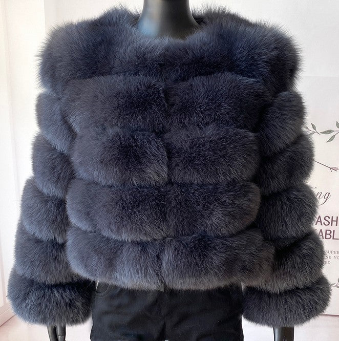 Abrigo Pelo Sintético Mapache Cuello Redondo Manga Larga Grueso Cálido Lujoso Invierno Mujer Multicolor Tallas S a 5XL