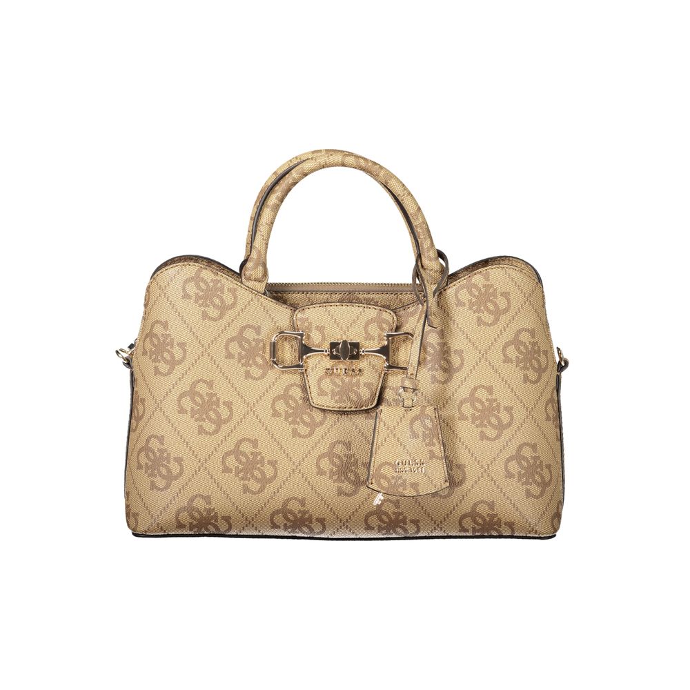 Bolso Guess de mano- Janie Logo Girlfriend Satchel- dark beige