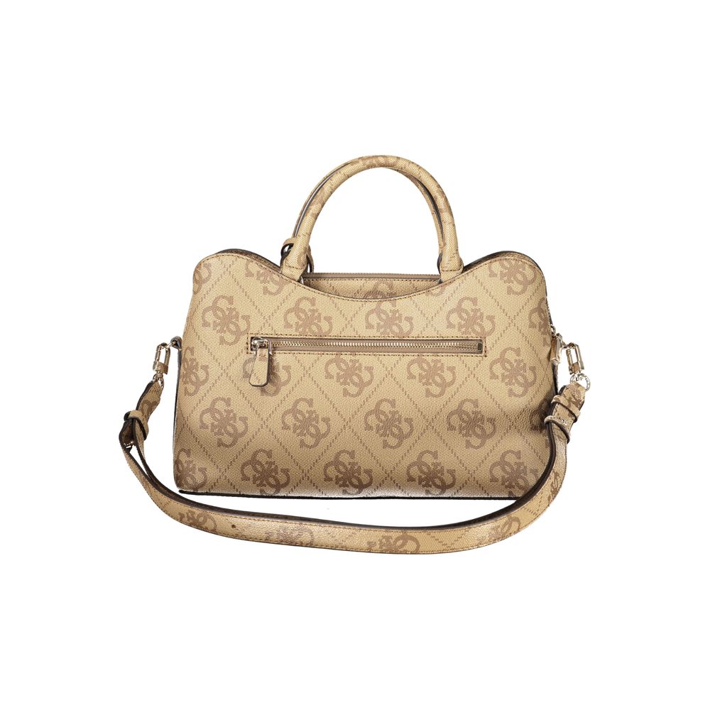 Bolso Guess de mano- Janie Logo Girlfriend Satchel- dark beige