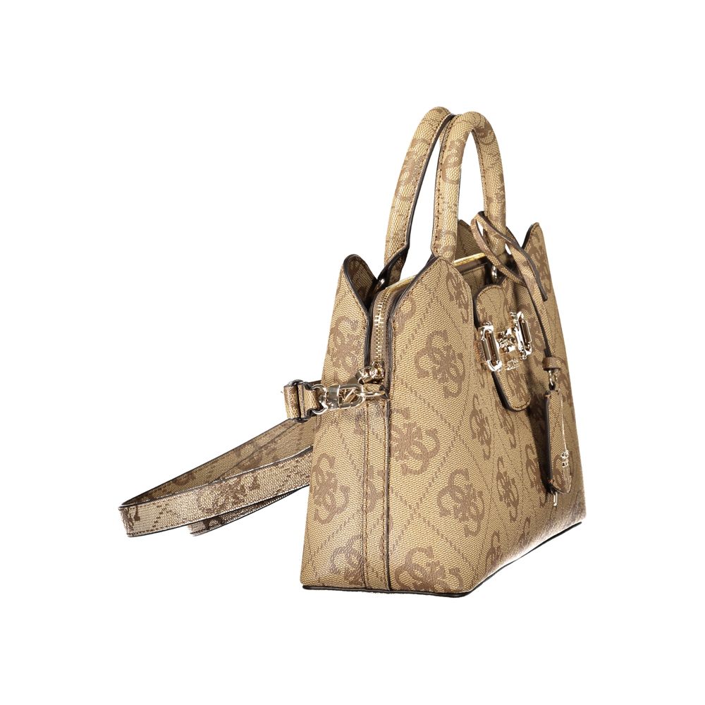 Bolso Guess de mano- Janie Logo Girlfriend Satchel- dark beige