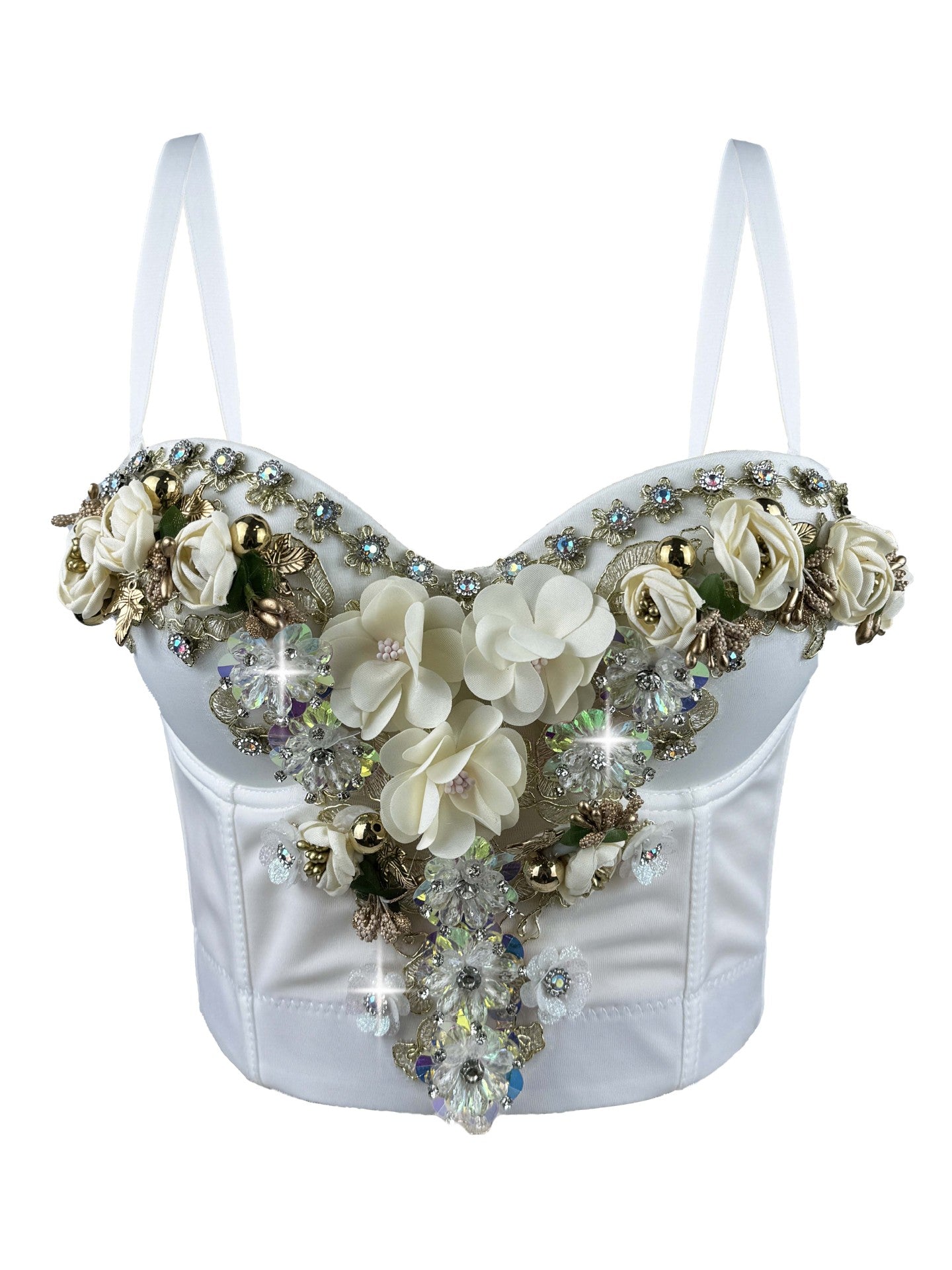 Top Corsé de pedrería con flores estilo europeo y americano