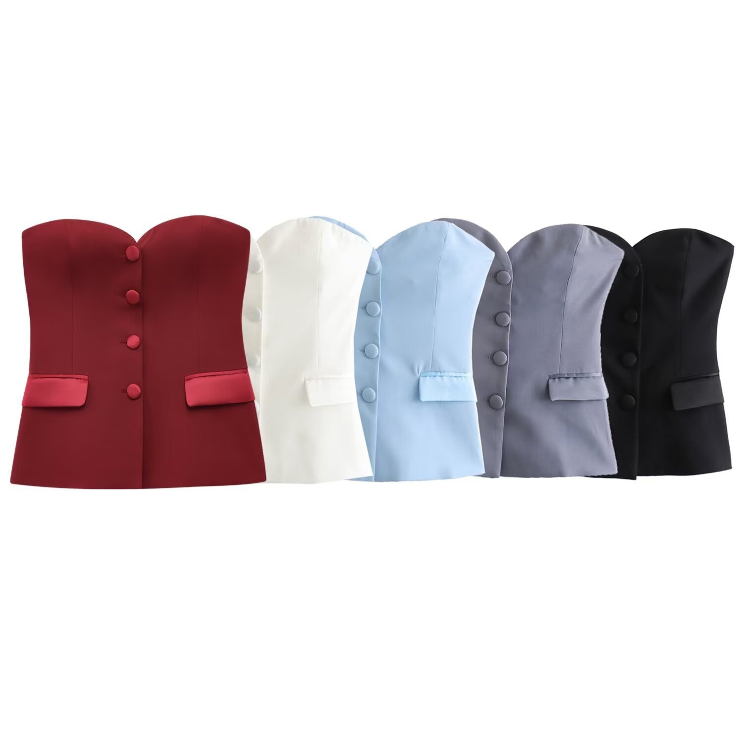 Pocket decoration backless strapless tank top for women