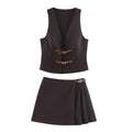 Spring loop embellished sleeveless top+mini skirt