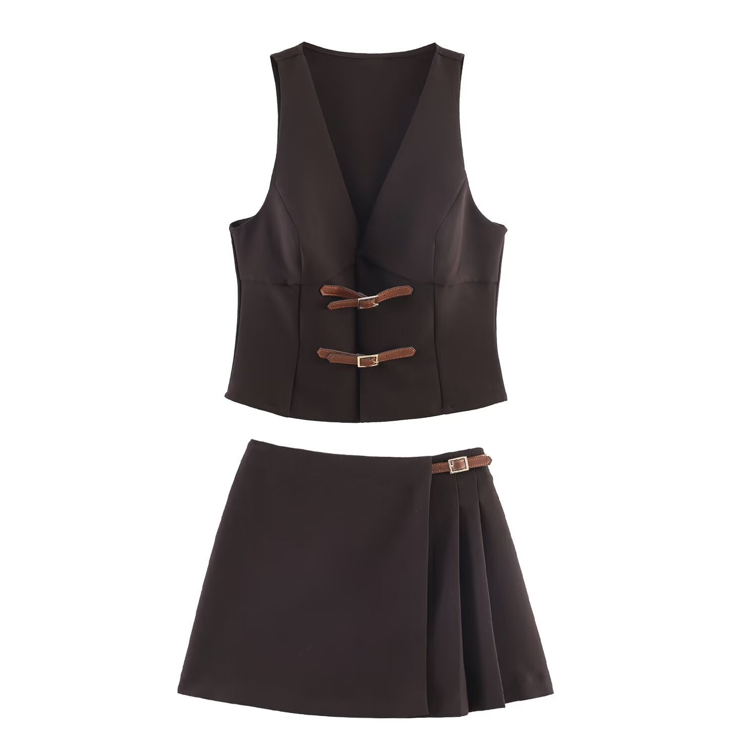 Spring loop embellished sleeveless top+mini skirt