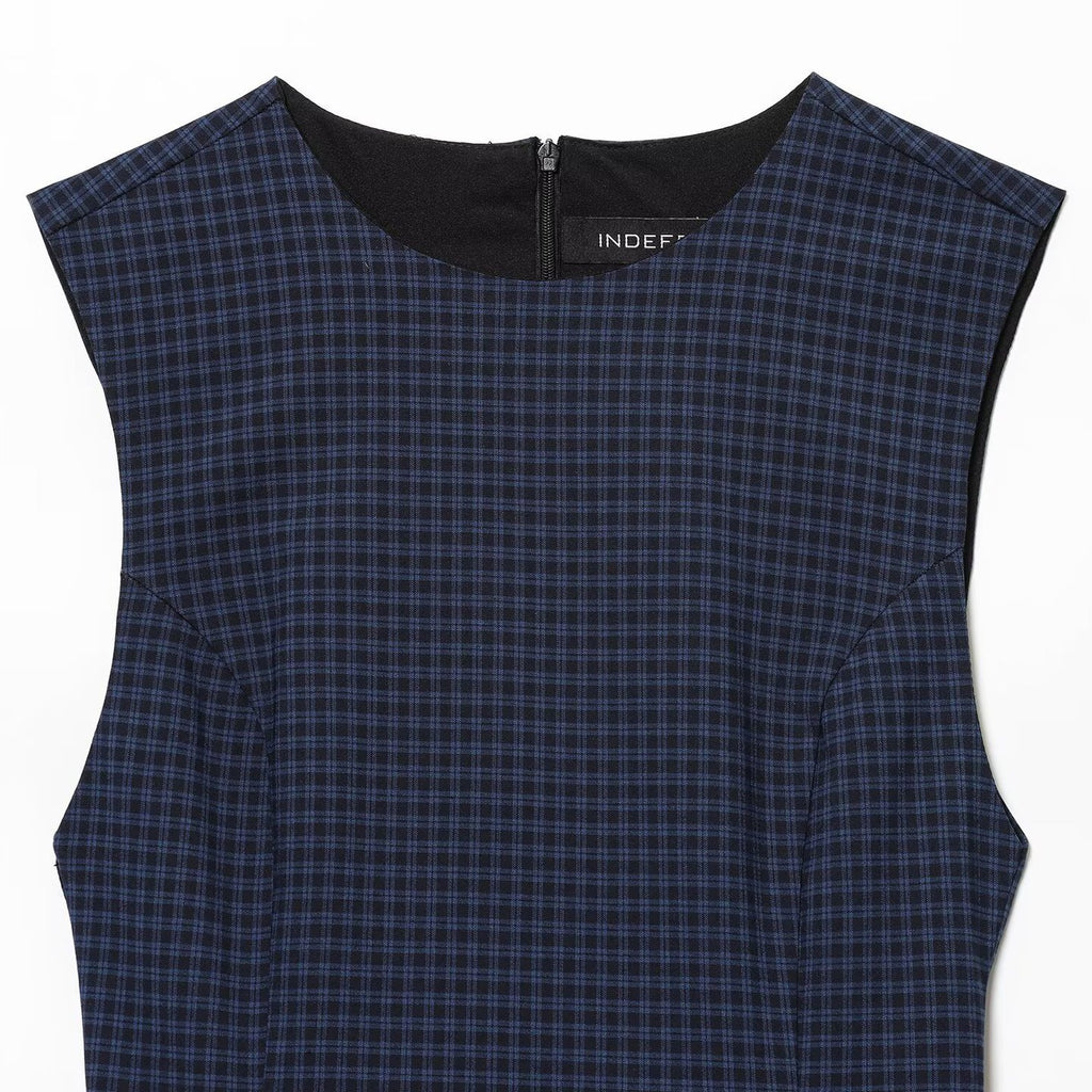 Vestido Mini a Cuadros con Decoración en Capas Sin Mangas Silueta A-Line Mujer