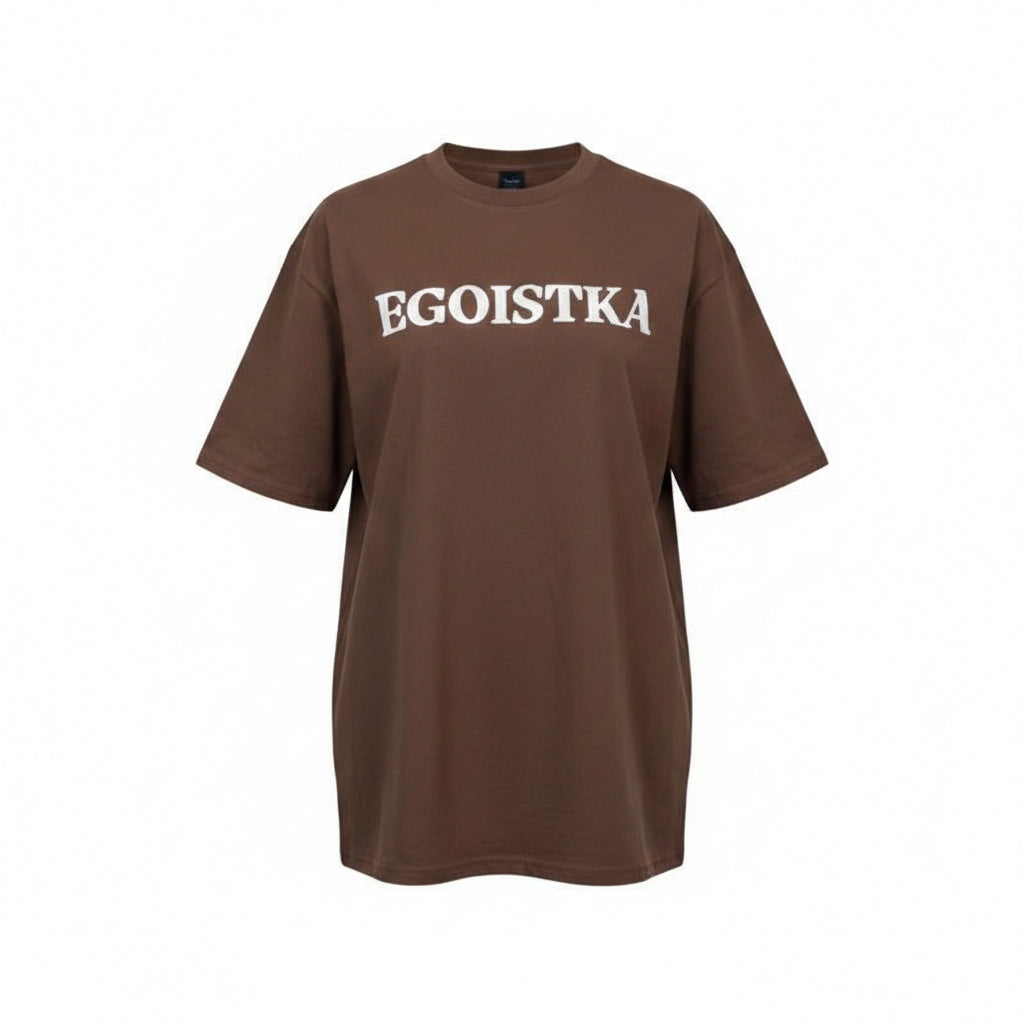 Camiseta ancha de manga corta con cuello redondo y estampado de letras
