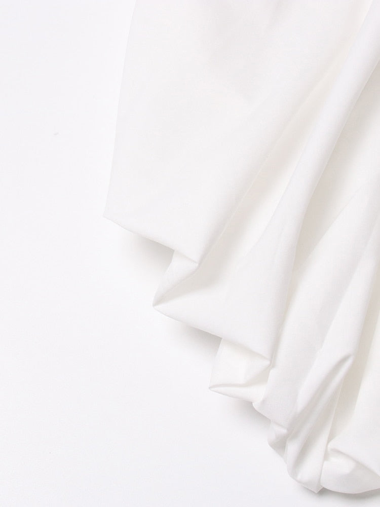 Ruched Loose Shirt For Women Lapel Long Sleeve Asymmetrical Hem Solid Minimalist Casual Blouses Female Clothing New