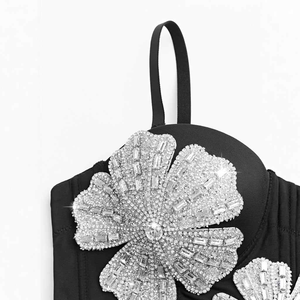 Top Bustier Flores Bordadas y Strass Mujer