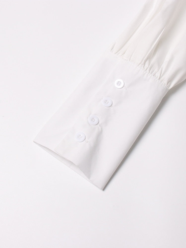 Ruched Loose Shirt For Women Lapel Long Sleeve Asymmetrical Hem Solid Minimalist Casual Blouses Female Clothing New