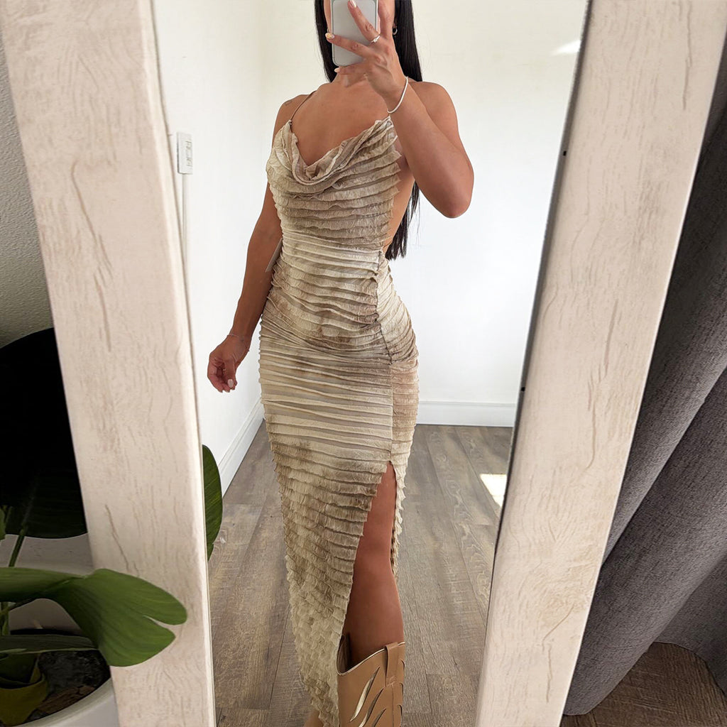 Tailored backless swing collar tie dye dress for women