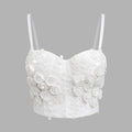 Sexy Bone Corset White Camisole Heavy Embroidered Petal Halter Strapless