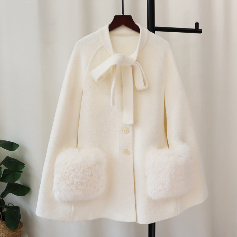 Bow tie sweater shawl for women