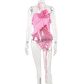 Versatile neck hanging ribbon flower top for women