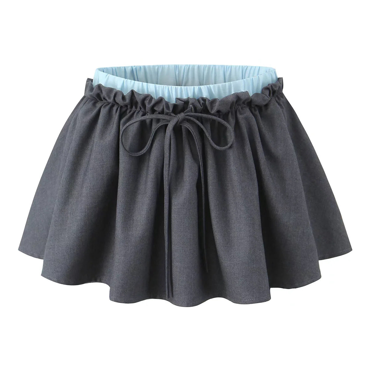 Minifalda Plisada Talle Alto Falsa Dos Piezas Color Block con Lazo