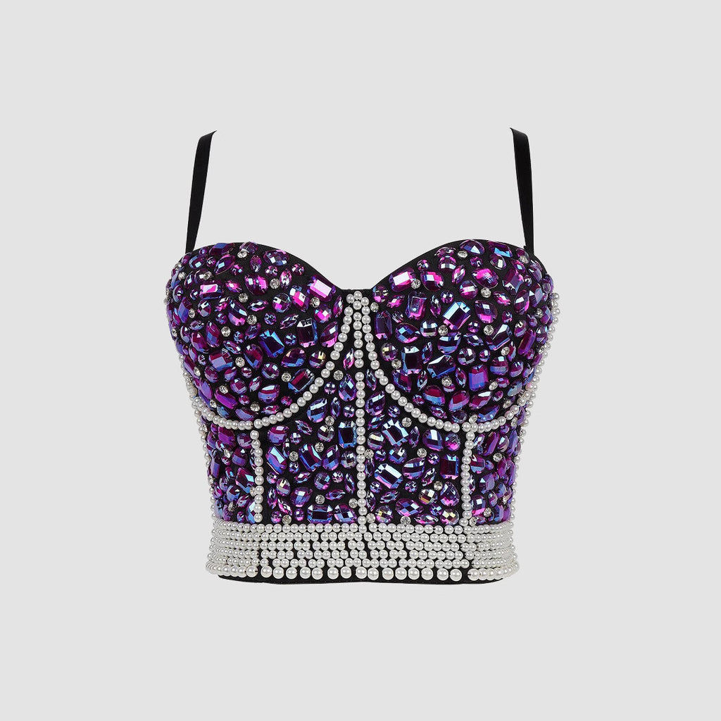 Top Bustier Bralette Pedrería Strass Tirantes Finos Mujer