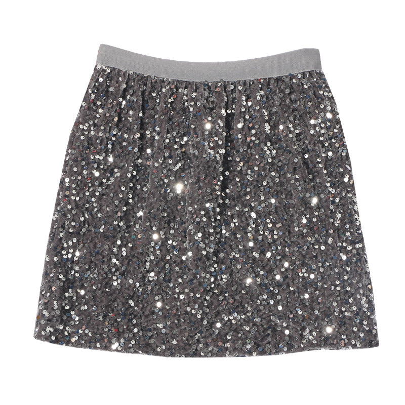 Sparkling A-line hip elastic high waisted short skirt