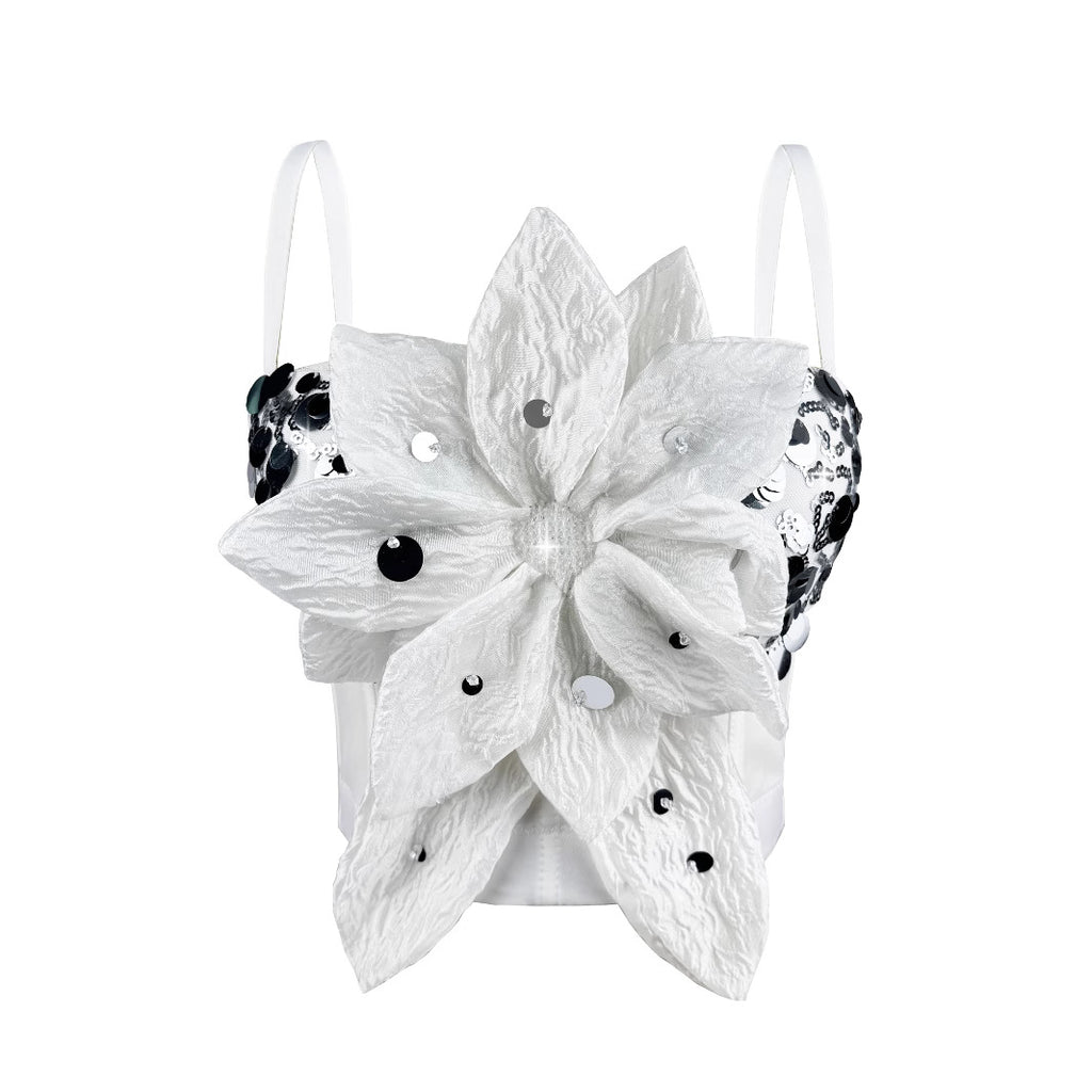 Top Bustier Lentejuelas Flores 3D Strass Moldeador Mujer