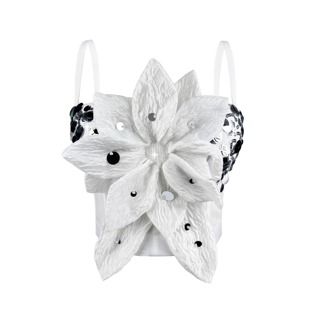 Top Bustier Lentejuelas Flores 3D Strass Moldeador Mujer